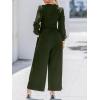 imageCUPSHE Womens One Piece Jumpsuits V Neck Long Lantern Sleeve Overalls Wide Leg Pants High Waist Rompers Vacation OutfitsDark Green