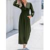 imageCUPSHE Womens One Piece Jumpsuits V Neck Long Lantern Sleeve Overalls Wide Leg Pants High Waist Rompers Vacation OutfitsDark Green