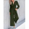 imageCUPSHE Womens One Piece Jumpsuits V Neck Long Lantern Sleeve Overalls Wide Leg Pants High Waist Rompers Vacation OutfitsDark Green