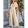 imageCUPSHE Womens Wide Leg Jumpsuits VNeck Batwing Short Sleeve Summer Long Rompe Casual Outfit PocketBeige