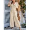 imageCUPSHE Womens Wide Leg Jumpsuits VNeck Batwing Short Sleeve Summer Long Rompe Casual Outfit PocketBeige