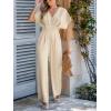imageCUPSHE Womens Wide Leg Jumpsuits VNeck Batwing Short Sleeve Summer Long Rompe Casual Outfit PocketBeige