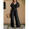 imageCUPSHE Womens Wide Leg Jumpsuits VNeck Batwing Short Sleeve Summer Long Rompe Casual Outfit PocketBlack