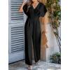 imageCUPSHE Womens Wide Leg Jumpsuits VNeck Batwing Short Sleeve Summer Long Rompe Casual Outfit PocketBlack