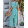 imageCUPSHE Womens Wide Leg Jumpsuits VNeck Batwing Short Sleeve Summer Long Rompe Casual Outfit PocketDusty Teal