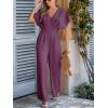 imageCUPSHE Womens Wide Leg Jumpsuits VNeck Batwing Short Sleeve Summer Long Rompe Casual Outfit PocketPurple
