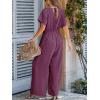 imageCUPSHE Womens Wide Leg Jumpsuits VNeck Batwing Short Sleeve Summer Long Rompe Casual Outfit PocketPurple
