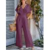 imageCUPSHE Womens Wide Leg Jumpsuits VNeck Batwing Short Sleeve Summer Long Rompe Casual Outfit PocketPurple