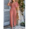 imageCUPSHE Womens Wide Leg Jumpsuits VNeck Batwing Short Sleeve Summer Long Rompe Casual Outfit PocketRust Rose