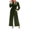 imageCUPSHE Womens One Piece Jumpsuits V Neck Long Lantern Sleeve Overalls Wide Leg Pants High Waist Rompers Vacation OutfitsDark Green