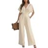 imageCUPSHE Womens Wide Leg Jumpsuits VNeck Batwing Short Sleeve Summer Long Rompe Casual Outfit PocketBeige