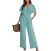 imageCUPSHE Womens Wide Leg Jumpsuits VNeck Batwing Short Sleeve Summer Long Rompe Casual Outfit PocketDusty Teal