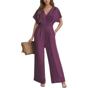 imageCUPSHE Womens Wide Leg Jumpsuits VNeck Batwing Short Sleeve Summer Long Rompe Casual Outfit PocketPurple