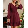 imageCUPSHE Fall Dresses for Women Casual Long Sleeve Ruffle V Neck Smocked A Line Flowy Mini DressRed