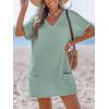 imageCUPSHE Swimsuit Coverup for Women Waffle Knit V Neck Short Sleeve Beach Coverup Dress with PocketsGreen