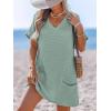imageCUPSHE Swimsuit Coverup for Women Waffle Knit V Neck Short Sleeve Beach Coverup Dress with PocketsGreen