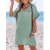 imageCUPSHE Swimsuit Coverup for Women Waffle Knit V Neck Short Sleeve Beach Coverup Dress with PocketsGreen