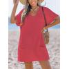 imageCUPSHE Swimsuit Coverup for Women Waffle Knit V Neck Short Sleeve Beach Coverup Dress with PocketsLight Red