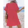 imageCUPSHE Swimsuit Coverup for Women Waffle Knit V Neck Short Sleeve Beach Coverup Dress with PocketsLight Red