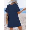 imageCUPSHE Swimsuit Coverup for Women Waffle Knit V Neck Short Sleeve Beach Coverup Dress with PocketsNavy Blue