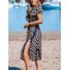 imageCUPSHE Women Beach Cover Up V Neck Short Sleeve Striped Midi Swimsuit Coverup Dress XSXXLNavy Block