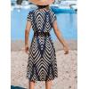 imageCUPSHE Women Beach Cover Up V Neck Short Sleeve Striped Midi Swimsuit Coverup Dress XSXXLNavy Block