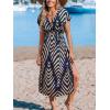 imageCUPSHE Women Beach Cover Up V Neck Short Sleeve Striped Midi Swimsuit Coverup Dress XSXXLNavy Block