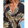 imageCUPSHE Women Beach Cover Up V Neck Short Sleeve Striped Midi Swimsuit Coverup Dress XSXXLWhite Leaf