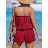 imageCUPSHE Women Swim Cover Ups Romper Strapless Tube Solid Beach CoverupRed