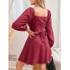 imageCUPSHE Womens Fall Dresses 2025 Long Sleeve Casual Outfits A Line Ruched Cotton Cocktail Sweetheart Flowy Mini Party DressBurgundy