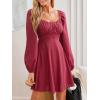 imageCUPSHE Womens Fall Dresses 2025 Long Sleeve Casual Outfits A Line Ruched Cotton Cocktail Sweetheart Flowy Mini Party DressBurgundy