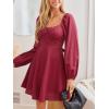 imageCUPSHE Womens Fall Dresses 2025 Long Sleeve Casual Outfits A Line Ruched Cotton Cocktail Sweetheart Flowy Mini Party DressBurgundy