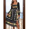 imageCUPSHE Womens Fall Dresses Floral Square Neck Long Puff Sleeve Flowy Casual A Line Midi DressBlack
