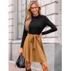 imageCUPSHE Womens Fall Dresses Long Sleeves Round Neck Casual Outfits A Line Work Belted Vacation Mini SundressKhaki