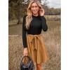 imageCUPSHE Womens Fall Dresses Long Sleeves Round Neck Casual Outfits A Line Work Belted Vacation Mini SundressKhaki