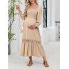 imageCUPSHE Womens Maternity Maxi Dresses Square Neck Smocked Baby Shower Long Sleeve Ruffled Fashion Casual Fall Pregnancy DressBeige