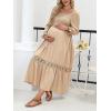 imageCUPSHE Womens Maternity Maxi Dresses Square Neck Smocked Baby Shower Long Sleeve Ruffled Fashion Casual Fall Pregnancy DressBeige