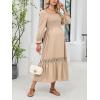 imageCUPSHE Womens Maternity Maxi Dresses Square Neck Smocked Baby Shower Long Sleeve Ruffled Fashion Casual Fall Pregnancy DressBeige