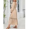 imageCUPSHE Womens Maternity Maxi Dresses Square Neck Smocked Baby Shower Long Sleeve Ruffled Fashion Casual Fall Pregnancy DressBeige
