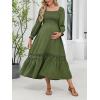 imageCUPSHE Womens Maternity Maxi Dresses Square Neck Smocked Baby Shower Long Sleeve Ruffled Fashion Casual Fall Pregnancy DressOlive Green