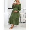imageCUPSHE Womens Maternity Maxi Dresses Square Neck Smocked Baby Shower Long Sleeve Ruffled Fashion Casual Fall Pregnancy DressOlive Green