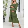 imageCUPSHE Womens Maternity Maxi Dresses Square Neck Smocked Baby Shower Long Sleeve Ruffled Fashion Casual Fall Pregnancy DressOlive Green