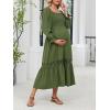 imageCUPSHE Womens Maternity Maxi Dresses Square Neck Smocked Baby Shower Long Sleeve Ruffled Fashion Casual Fall Pregnancy DressOlive Green