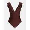 imageCUPSHE Womens Ruffled One Piece Swimsuit V Neck Lace UpChocolate Brown