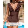 imageCUPSHE Womens Ruffled One Piece Swimsuit V Neck Lace UpChocolate Brown