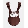 imageCUPSHE Womens Ruffled One Piece Swimsuit V Neck Lace UpChocolate Brown