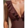 imageCUPSHE Womens Ruffled One Piece Swimsuit V Neck Lace UpChocolate Brown