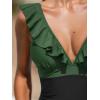 imageCUPSHE Womens Ruffled One Piece Swimsuit V Neck Lace UpForest GreenBlack