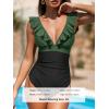 imageCUPSHE Womens Ruffled One Piece Swimsuit V Neck Lace UpForest GreenBlack