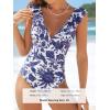 imageCUPSHE Womens Ruffled One Piece Swimsuit V Neck Lace UpWhiteNavy Floral